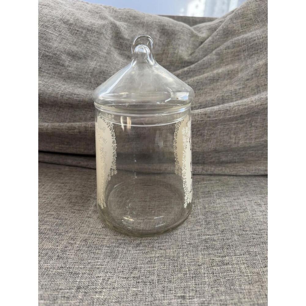 1976 Vintage Holly Hobbie Glass Apothecary Jar Cookie Candy Tea Treasure Lidded - Picture 2 of 7